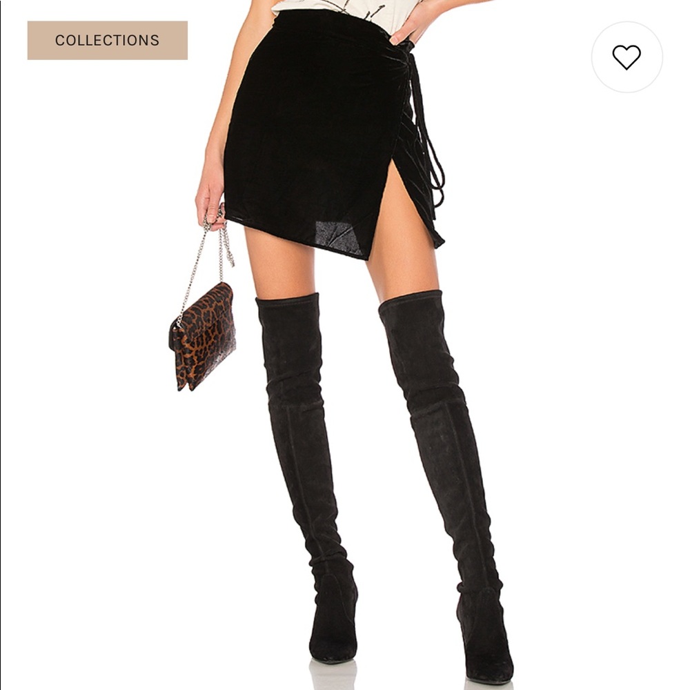 REVOLVE LPA suede wrap mini skirt in black